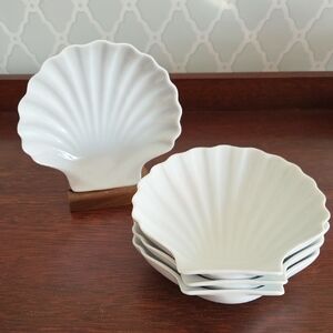 Dansk (Set Of 4) White Porcelain Scallop Styled Shell Dishes- Made In France